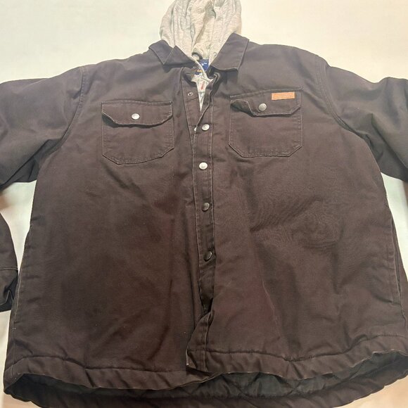 ~~Bass Creek Outfitters FULL-ZIP & SNAP Workwear HOODED Brown DENIM XL Jacket  * - Picture 1 of 6